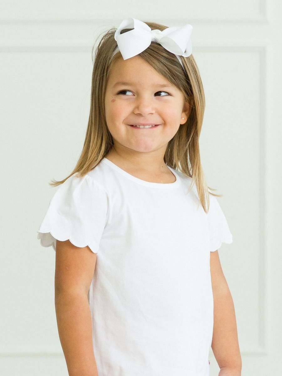 White SS Scallop Tee