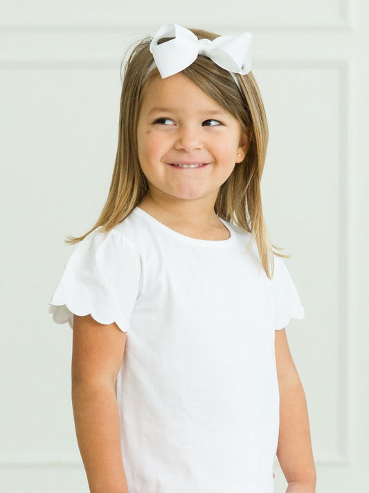 White SS Scallop Tee