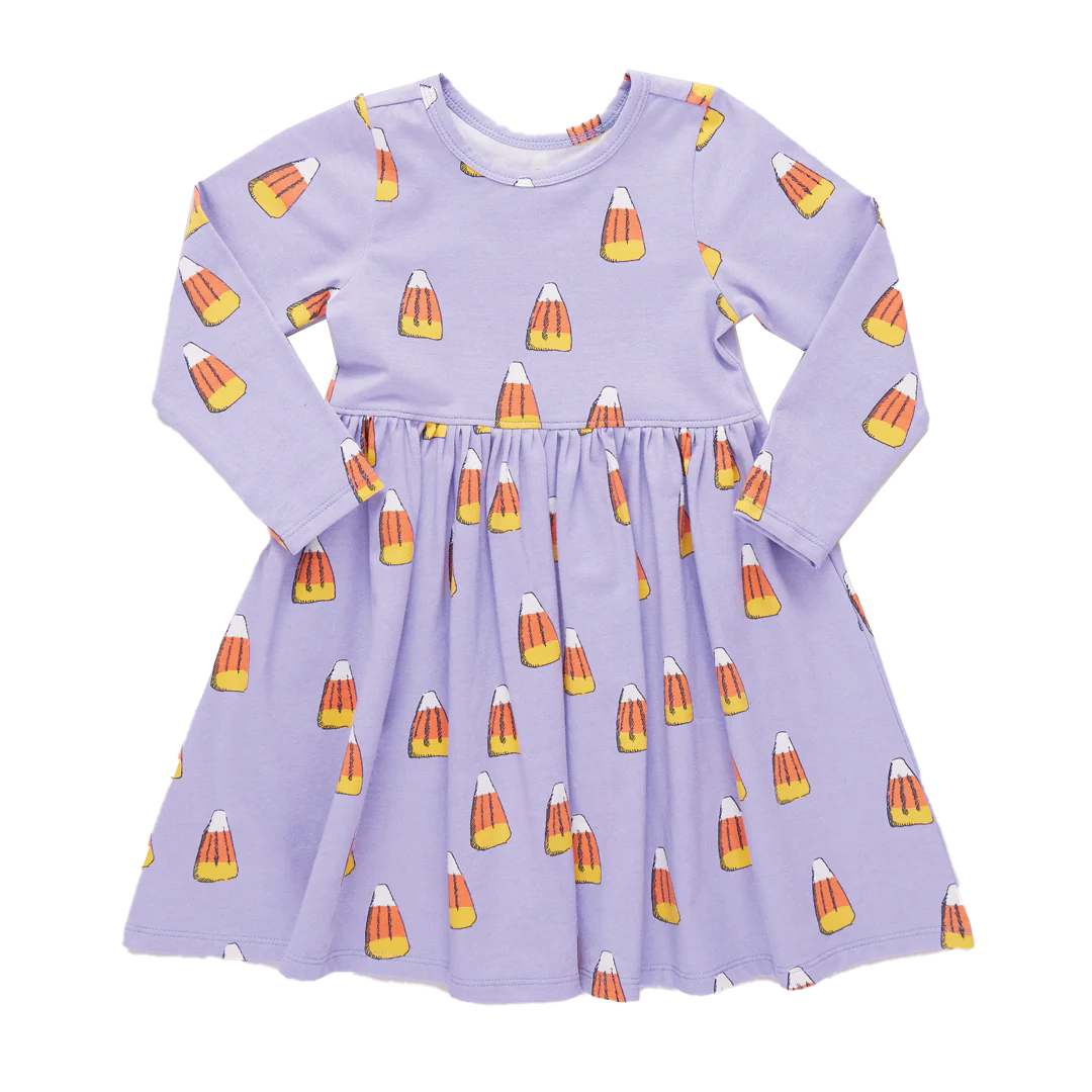 Organic L/S Steph Dress- Lavender Candy Corn