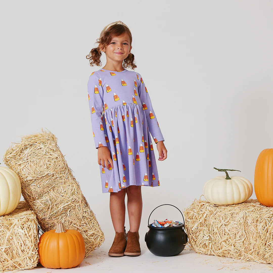 Organic L/S Steph Dress- Lavender Candy Corn