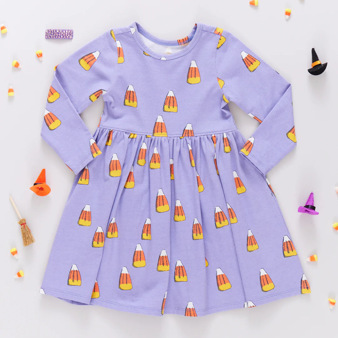 Organic L/S Steph Dress- Lavender Candy Corn