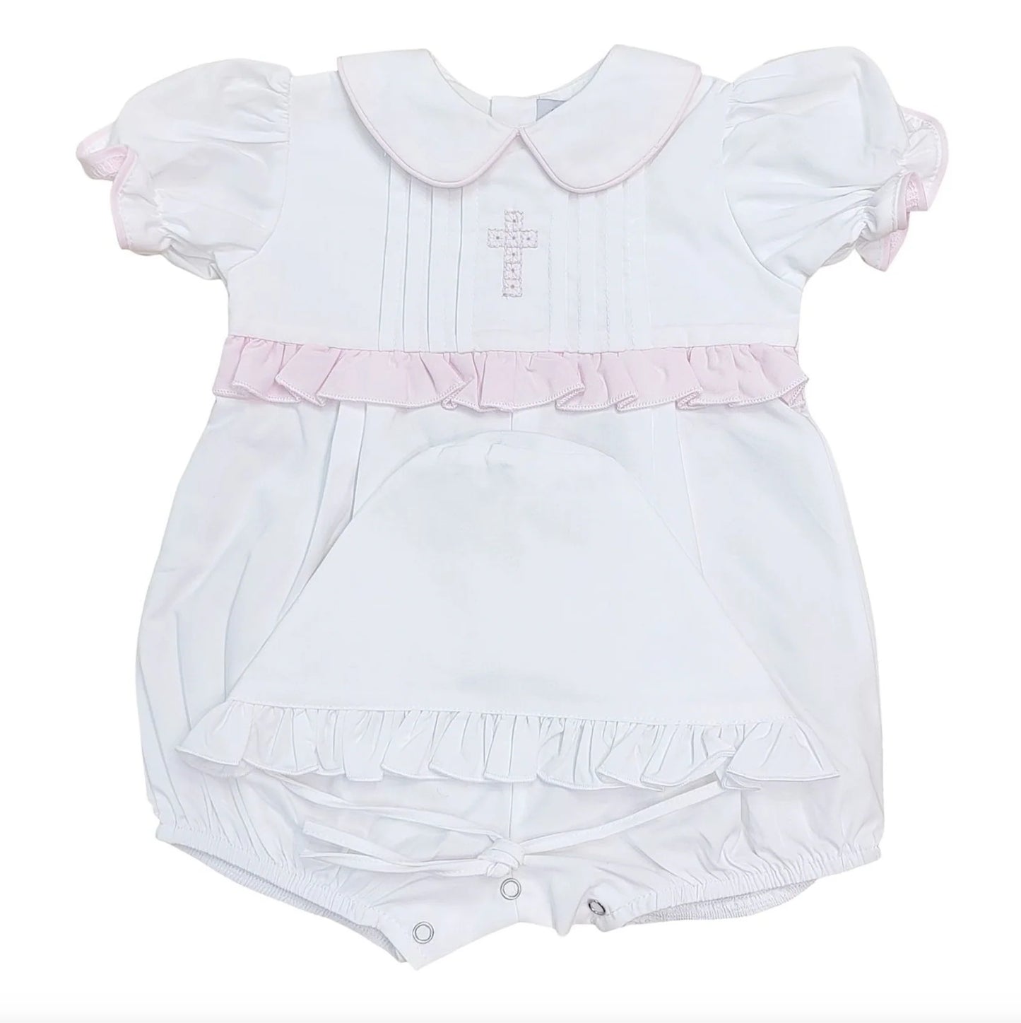 Pink Cross Emb. Bonnet Set
