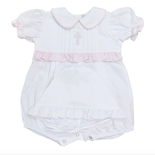 Pink Cross Emb. Bonnet Set