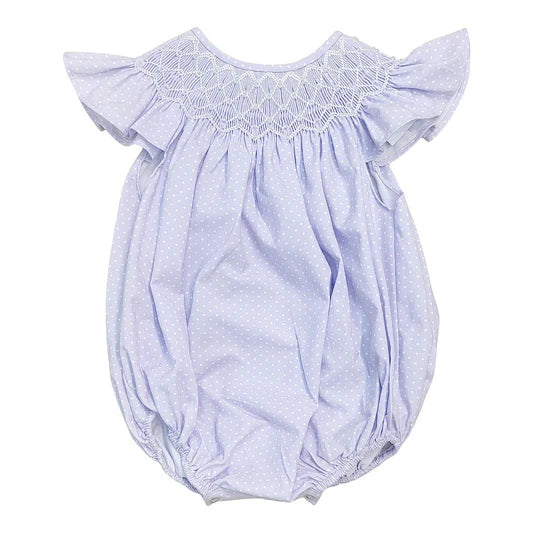 Cathy Purple Polka Dot Pearl Smocked Bubble