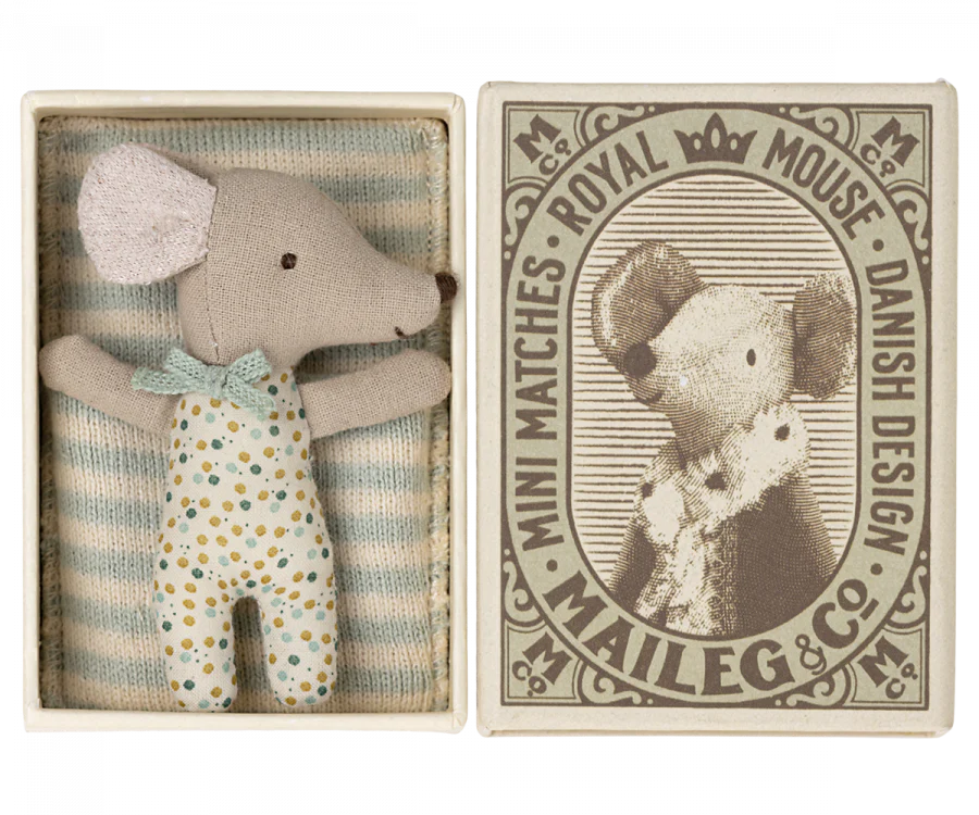 Sleepy/Wakey Baby Mouse in Matchbox- Blue