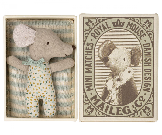 Sleepy/Wakey Baby Mouse in Matchbox- Blue