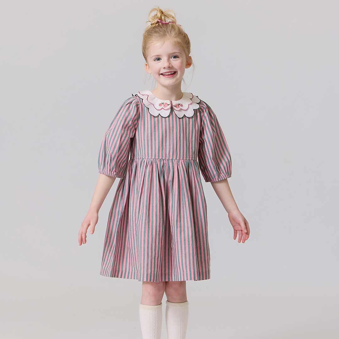 Darcy Dress- Pink Green Stripe