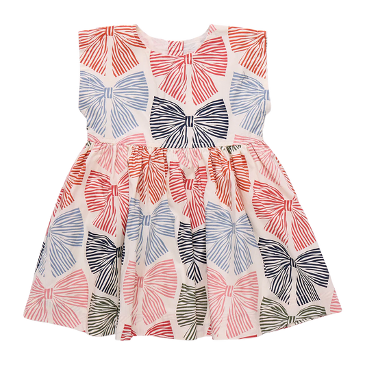 Adaline Dress- Multi-Striped Bows