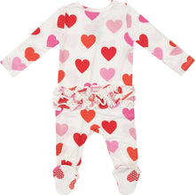 Load image into Gallery viewer, Hearts Zipper Ruffle Footie