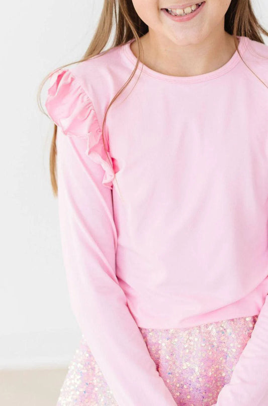 Bubblegum Pink L/S Ruffle Tee