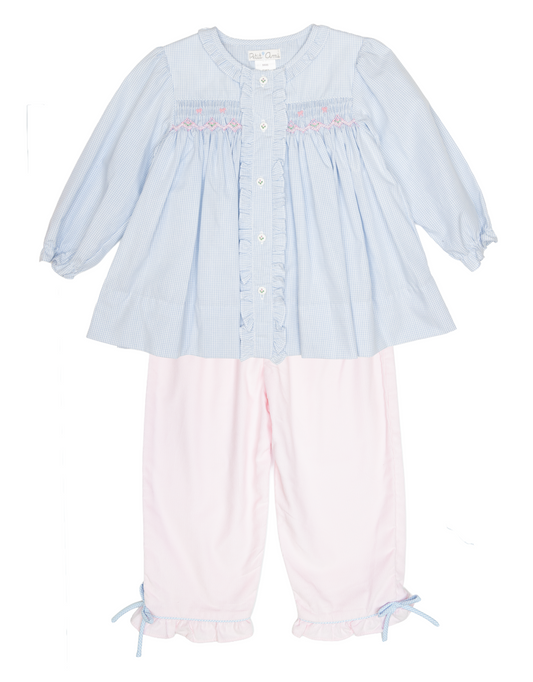 Blue Smocked Pant Set