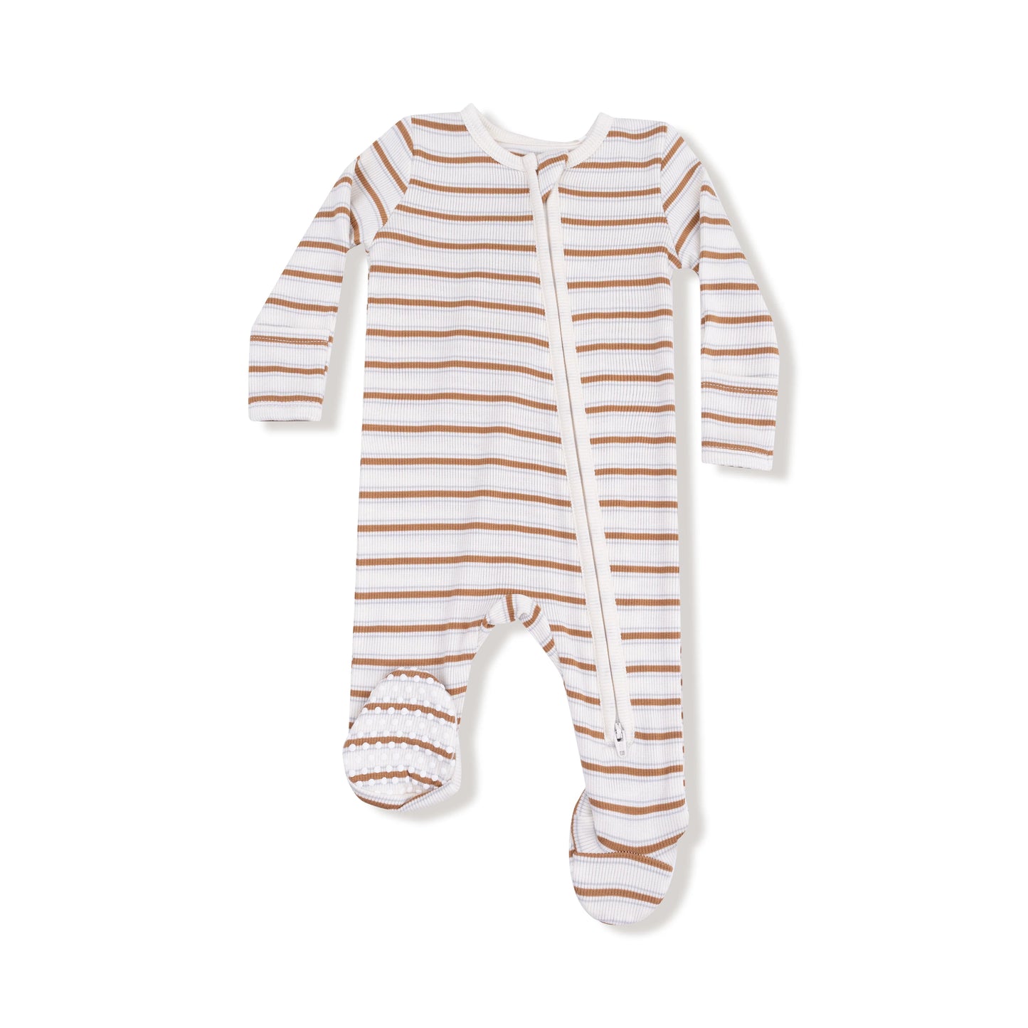 Vintage Stripe- Brown 2 Way Zipper Footie