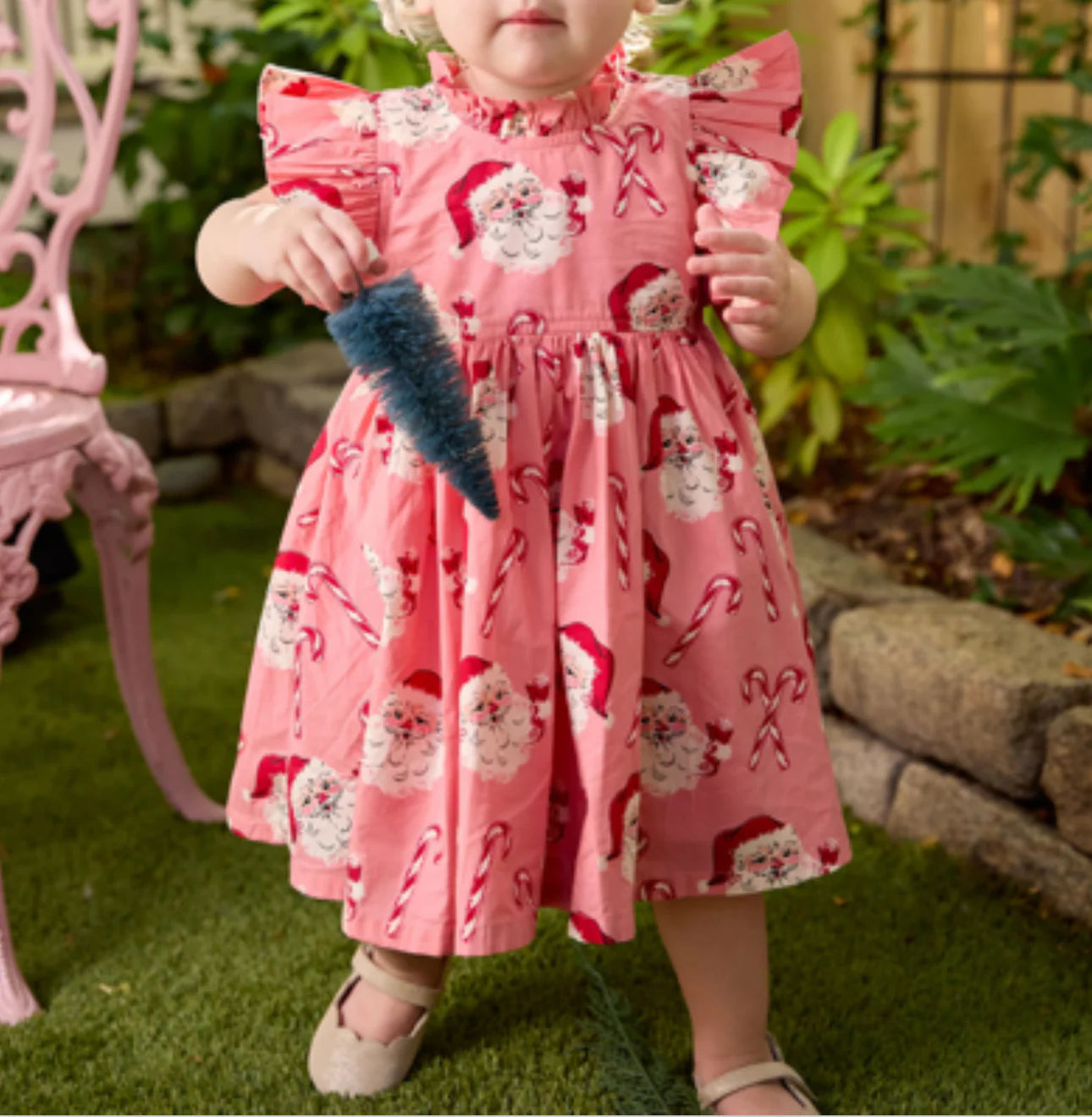 Baby Jennifer Dress Set- Pink Candy Cane Santa