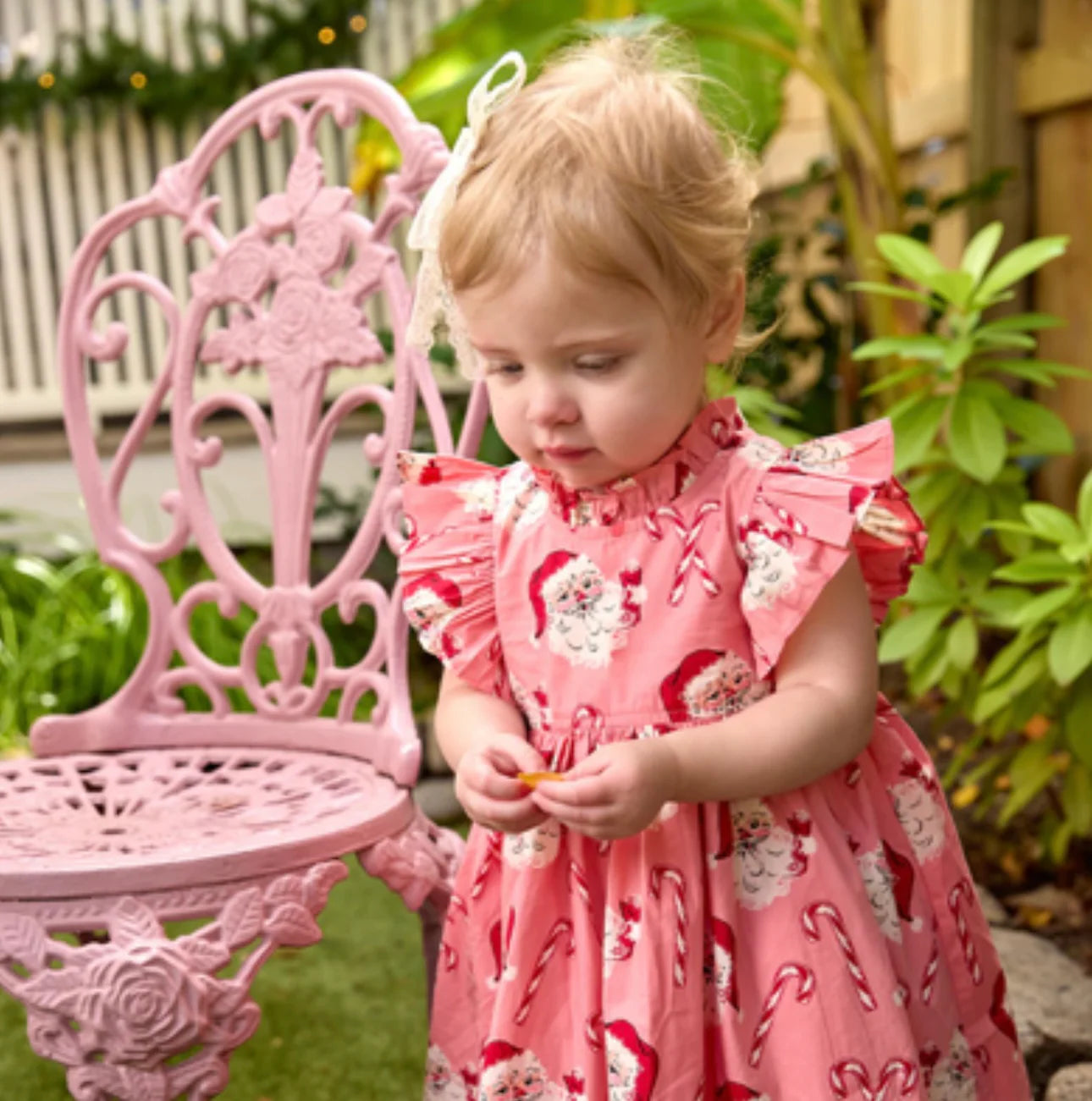Baby Jennifer Dress Set- Pink Candy Cane Santa