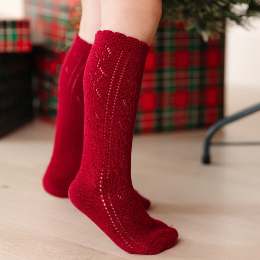 LSC Scalloped Fancy Knee Socks- Crimson