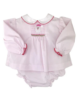 Pink Smocked Santa Diaper Set