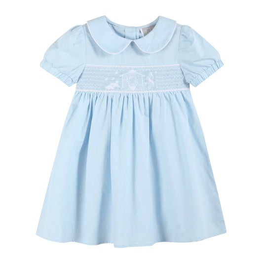 Light Blue Nativity Smocked Dress