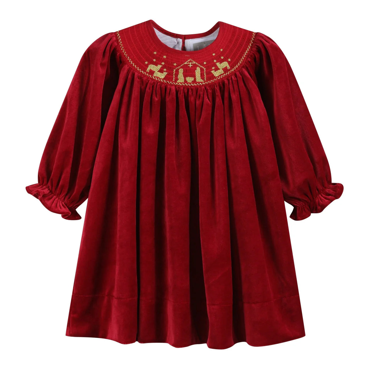 Red Velvet Nativity Smocked Dress