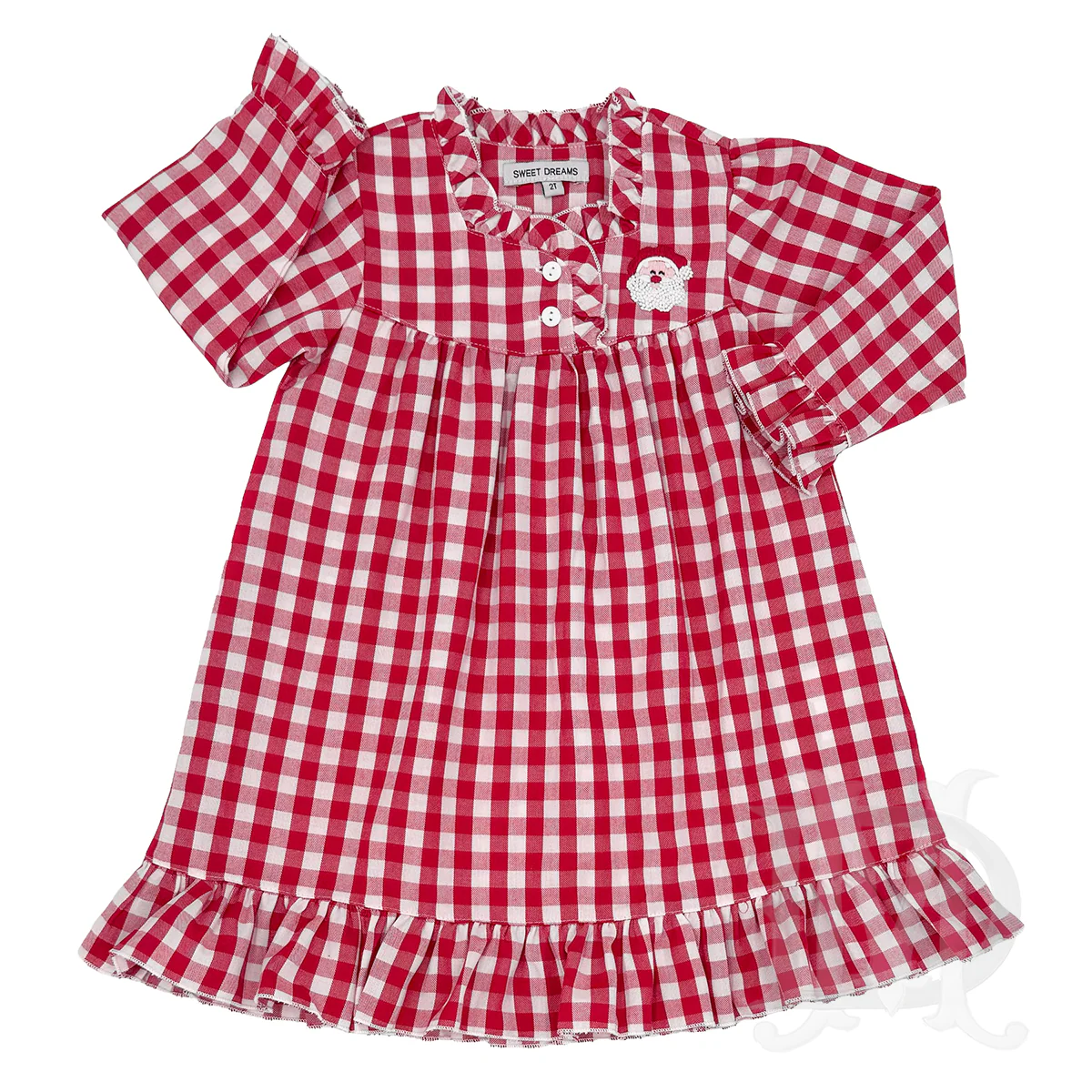 Red Gingham Santa Emb Gown
