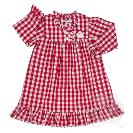 Red Gingham Santa Emb Gown
