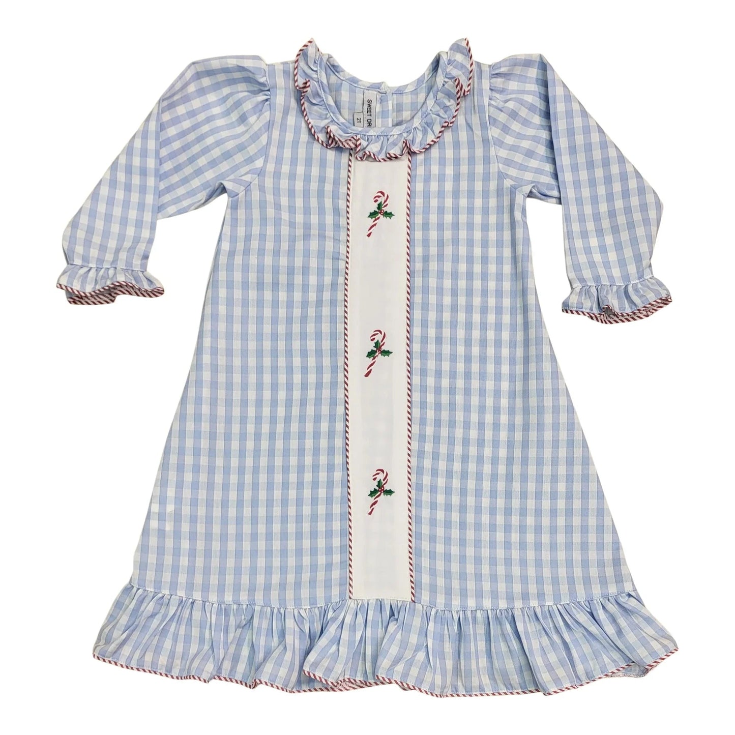 Candy Cane Emb Blue Gingham Gown