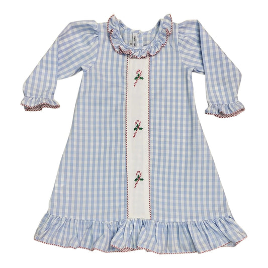 Candy Cane Emb Blue Gingham Gown