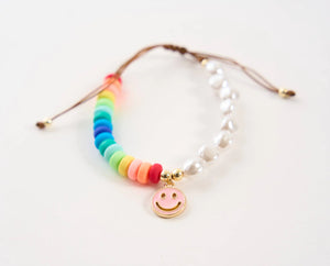 Pearl & Rainbow Beaded Smiley Face Bracelet