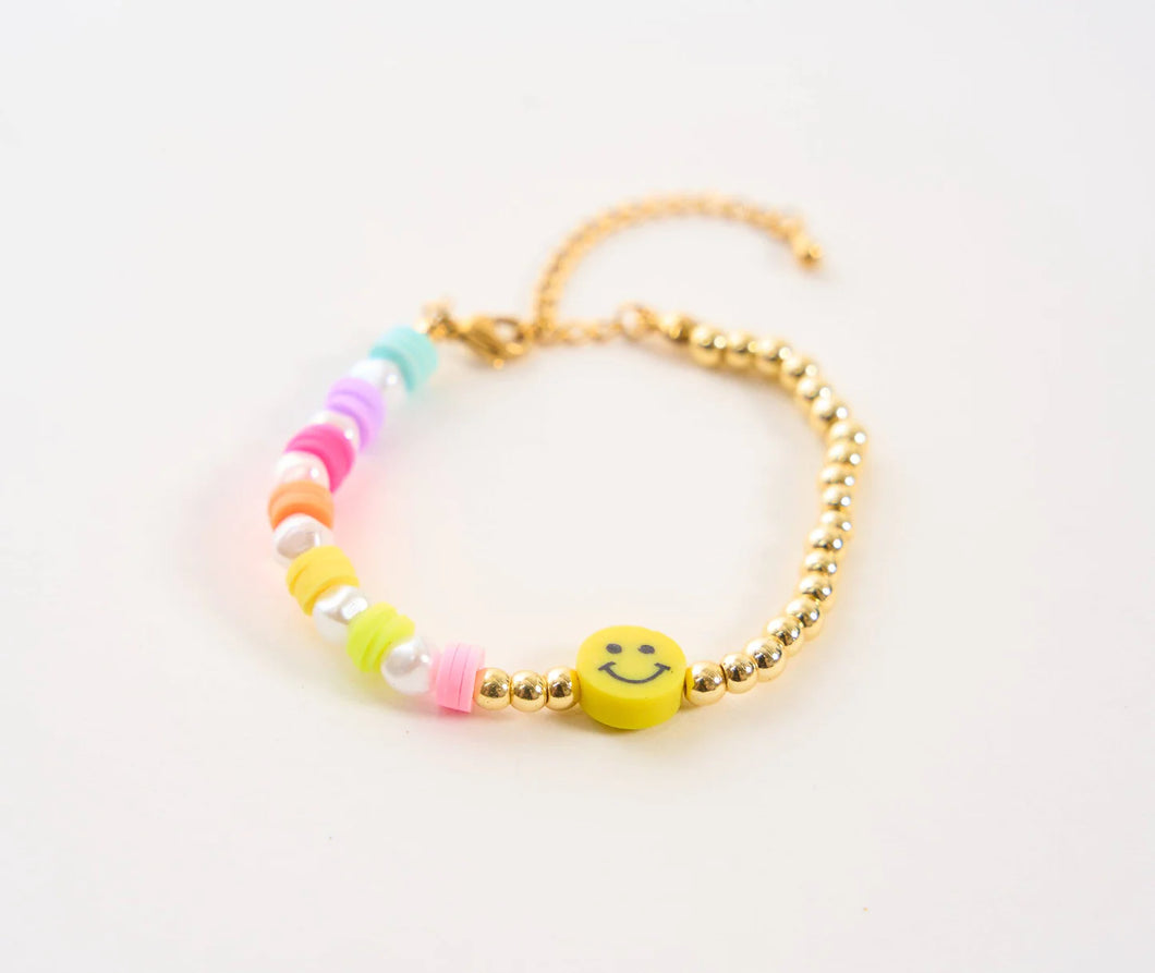 Pearl & Gold Beaded Smiley Face Bracelet