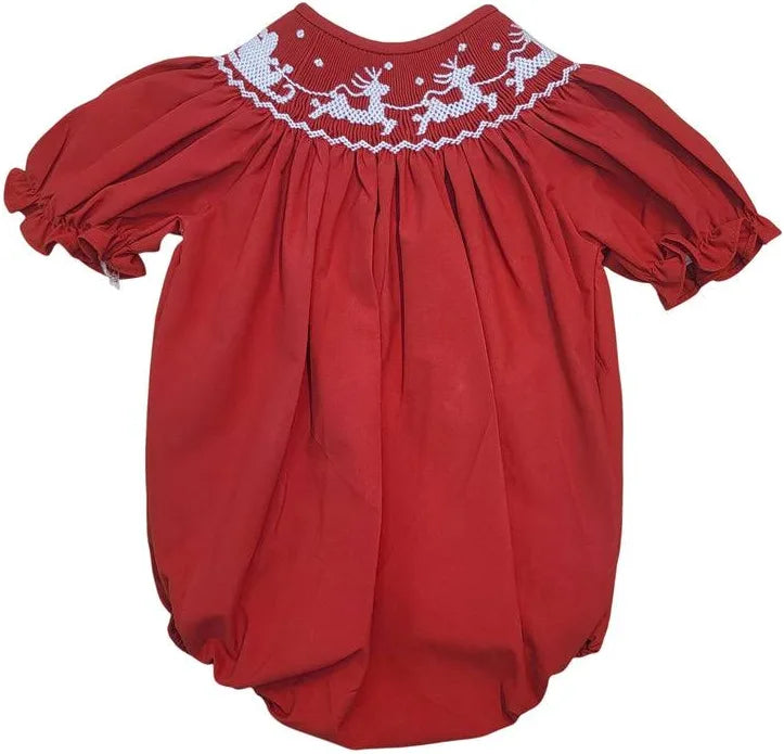 Santa Sleigh Smocked Red Girl Bubble