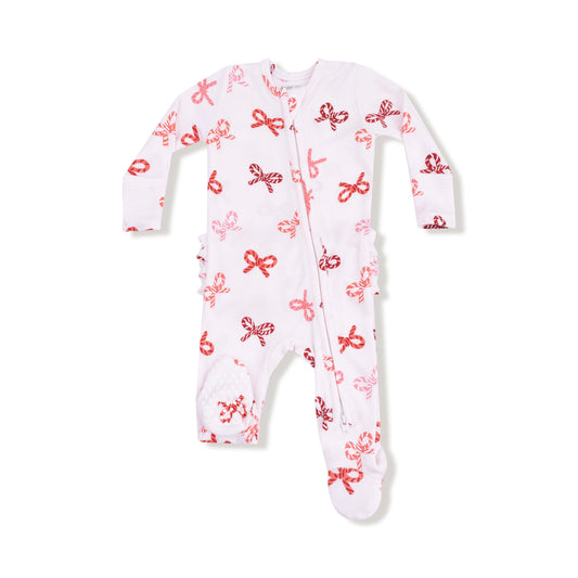 Candy Cane Bows Zipper Footie