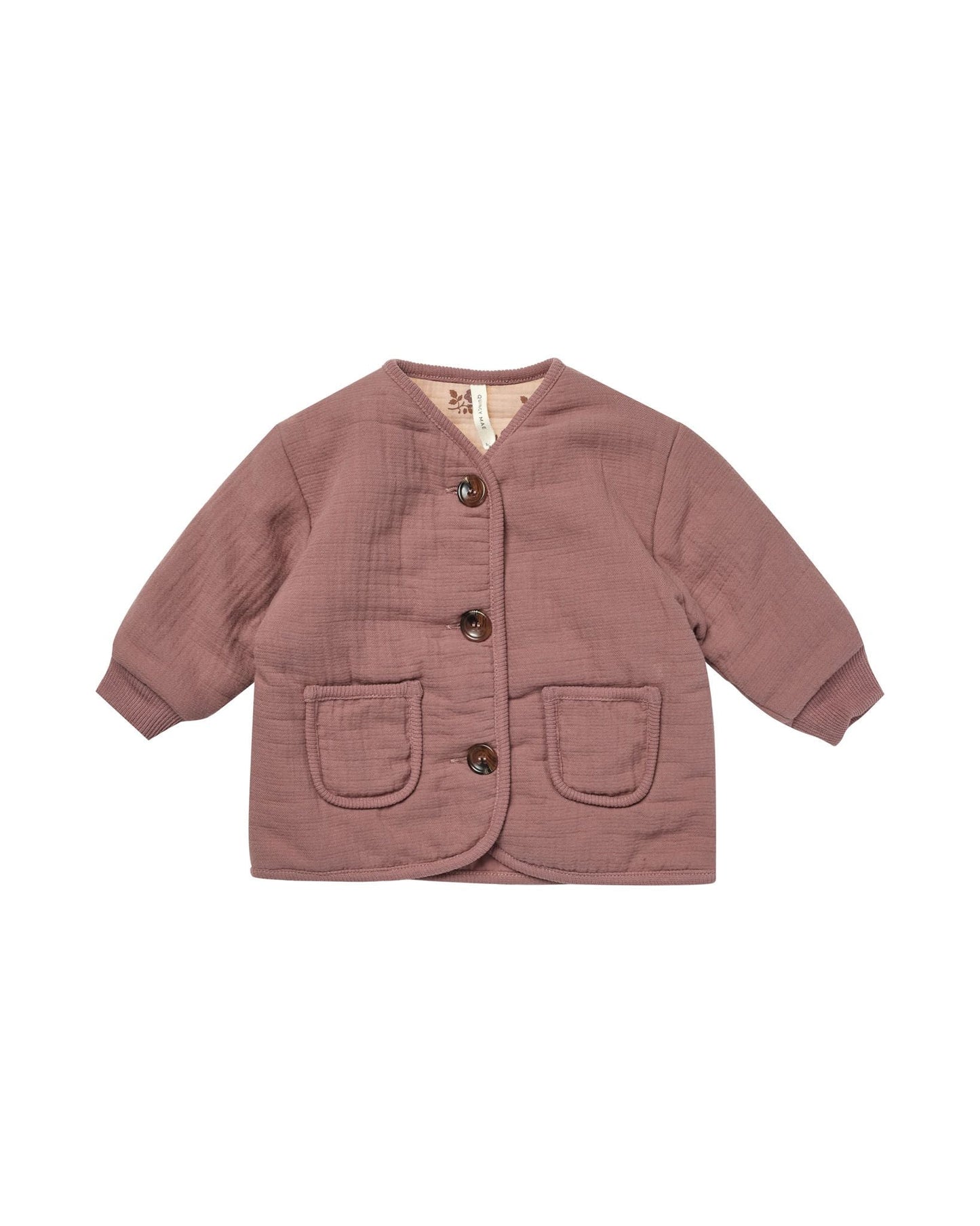 Quilted V-Neck Button Jacket- Plum