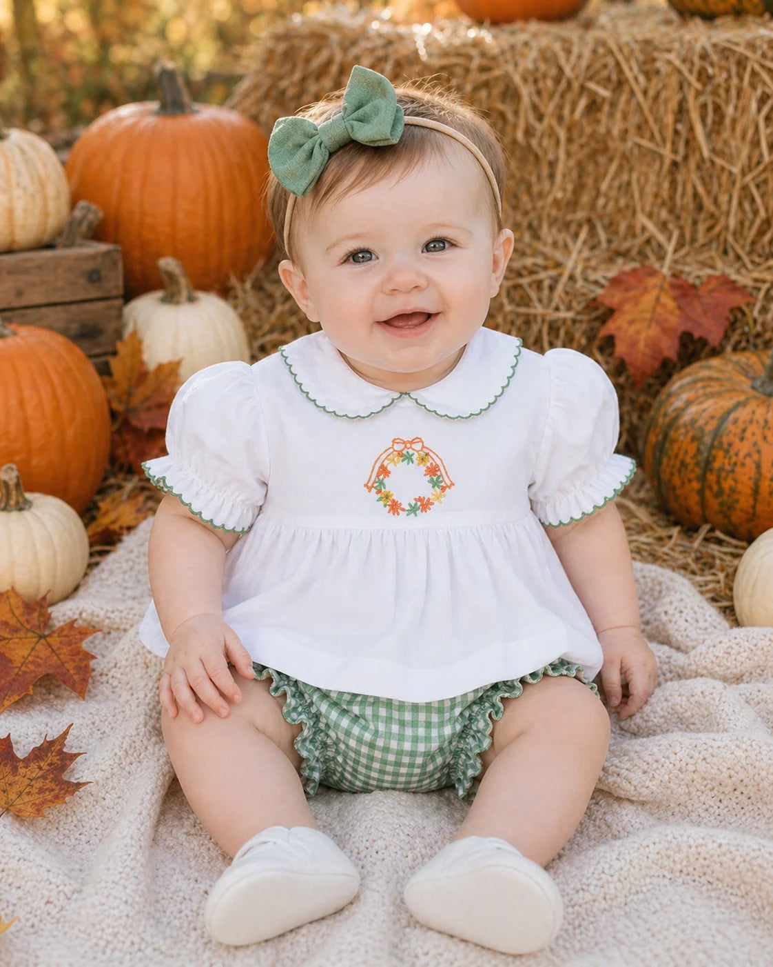 Fall Wreath Emb. Diaper Set