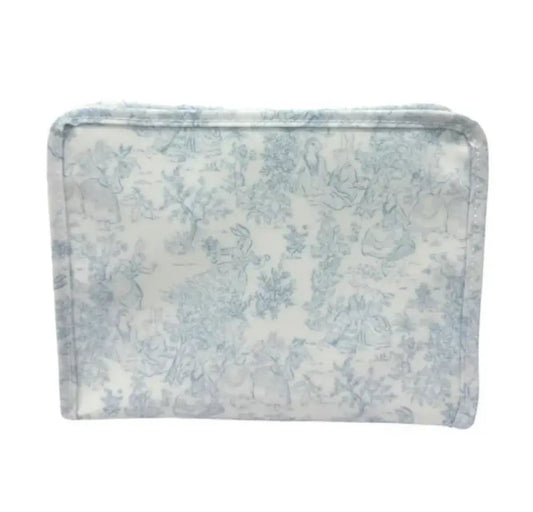 Bunny Toile Blue Medium Zip Pouch