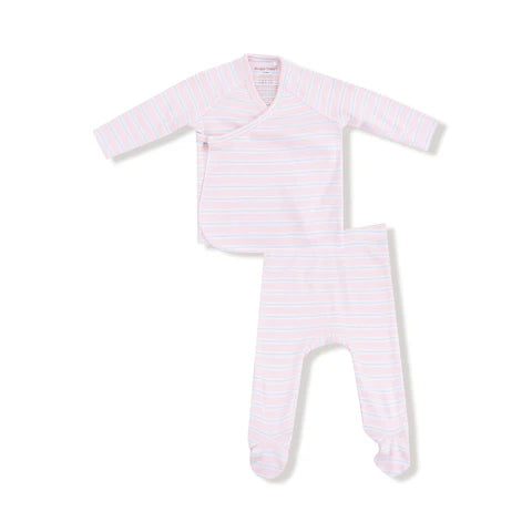 Pink Stripe Kimono Footed Pant Set