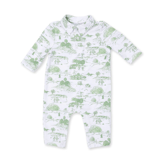 Golf Toile Green Polo Romper