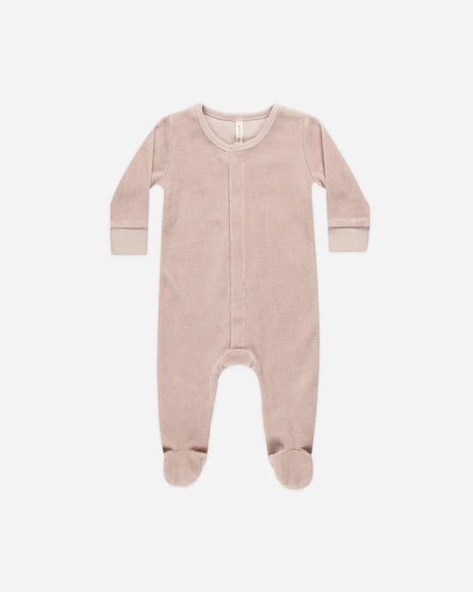 Velour Hidden Snap Footie- Blush