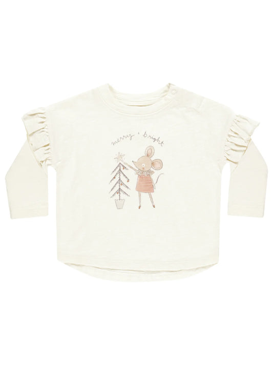 Ruffle Long Sleeve Tee- Mouse