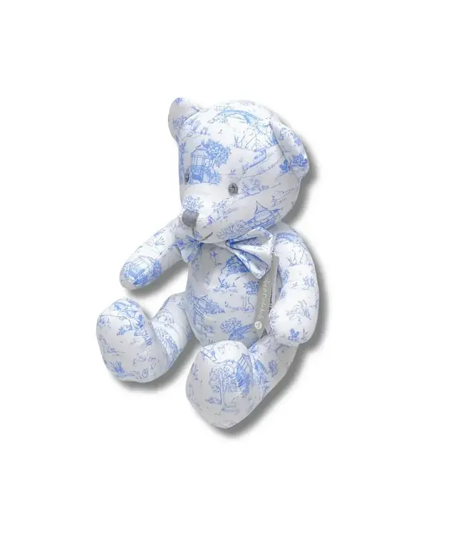 Toile Stuffed Teddy Bear Blue