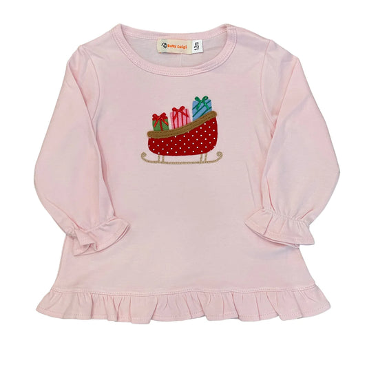 App. Sleigh & Presents Ruffle Neck LS Tee