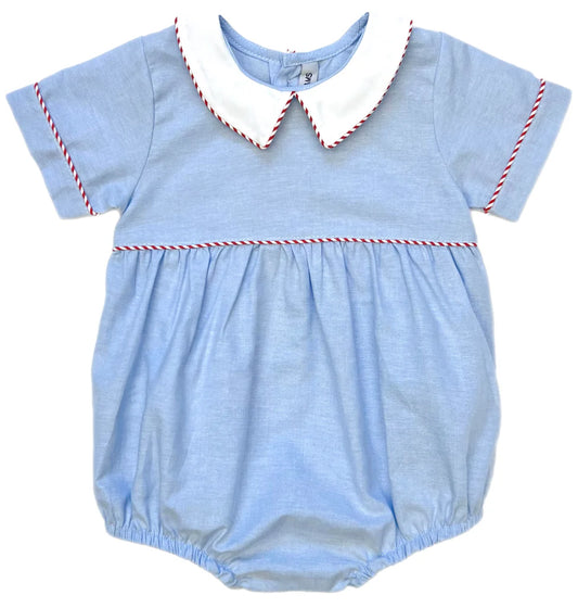 Blue Chambray w/Red Stripe Trim Boy Bubble