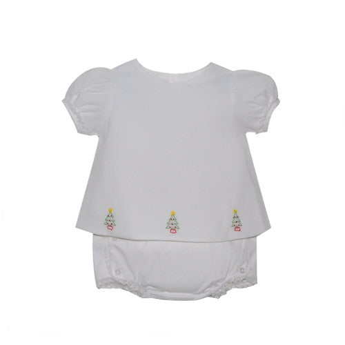 White Bailey Girl Diaper Set- Christmas tree