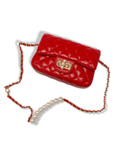 Load image into Gallery viewer, Red Pearl Closure Quilted Purse Jumbo