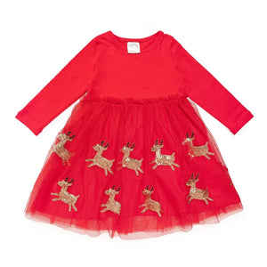 Reindeer Sequin Christmas L/S Tutu Dress