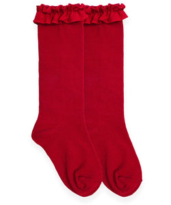 Red Ruffle Top Knee High Socks