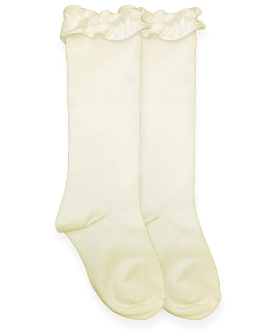 Ivory Ruffle Top Knee High Socks