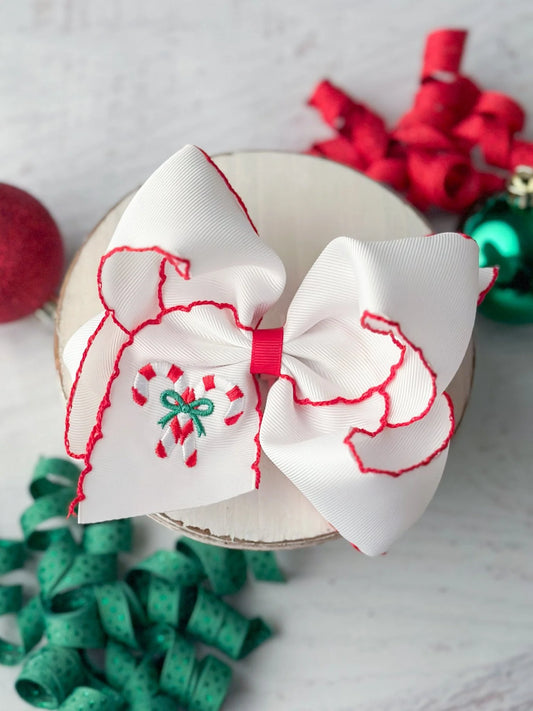 Candy Cane Embroidered Bow