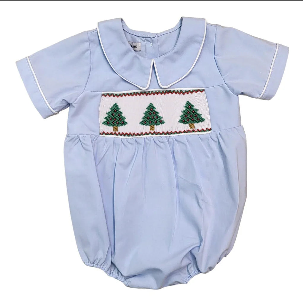 Christmas Tree Smocked Blue Bubble