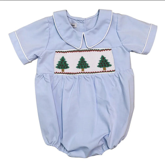 Christmas Tree Smocked Blue Bubble