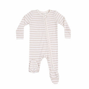 Stripe Oxford Tan 2 Way Zipper Footie