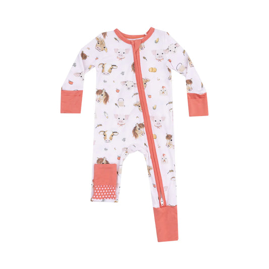 Vintage Animal Faces Pink- 2 Way Zipper Romper